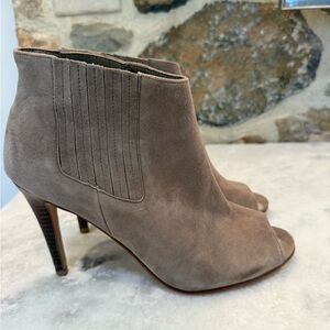 Halogen Taupe Suede Peep-Toe Ankle Booties